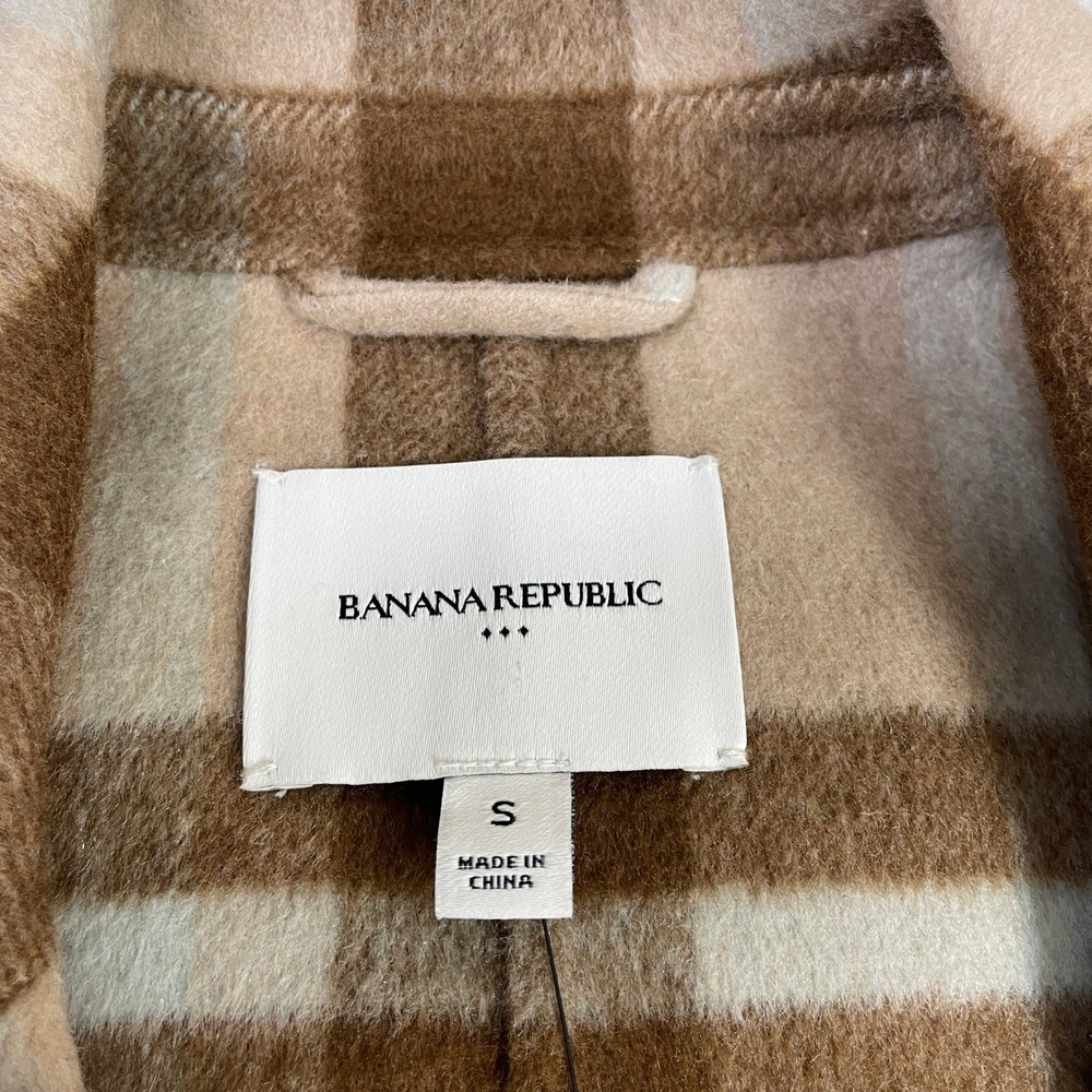 NWT Banana Republic Jacket Womens S Khaki Plaid Double Face Long Tie Waist Coat - Picture 3 of 13